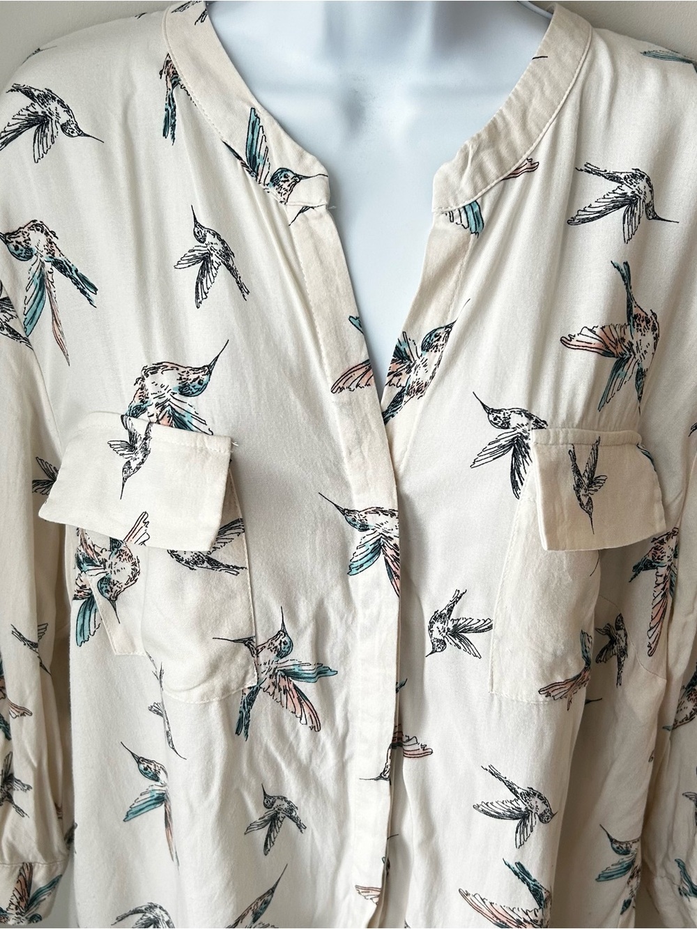 F&F Cream Tunic Hummingbird Blouse Coastal Grandma Oversized Resortwear
